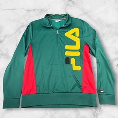 FILA Urban Outfitters 1/4 Zip Track Pullover Large Green Red Yellow Logo 90s EUC