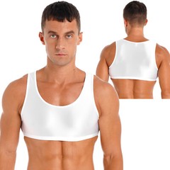 Mens Oil Glossy Crop Tank Top Workout Bodybuilding Compression Sports Bra Vest