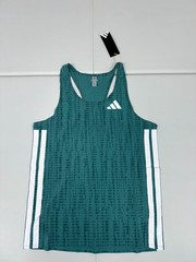 Adidas Adizero Running Singlet Tank Top Mens Green White Round Neck JV7161