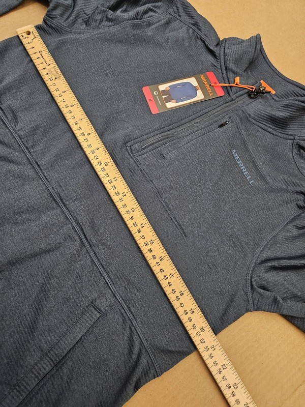 Merrell Grid Fleece Blue 1/4 Zip Pullover Hike Camp Travel Sweatshirt Medium gallery