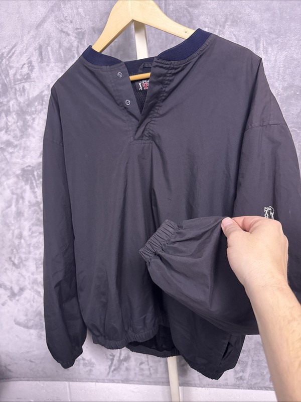 PGA Tour Mens Pullover Long Sleeve Quarter Button, Y2K, Black Windbreaker SZ L gallery