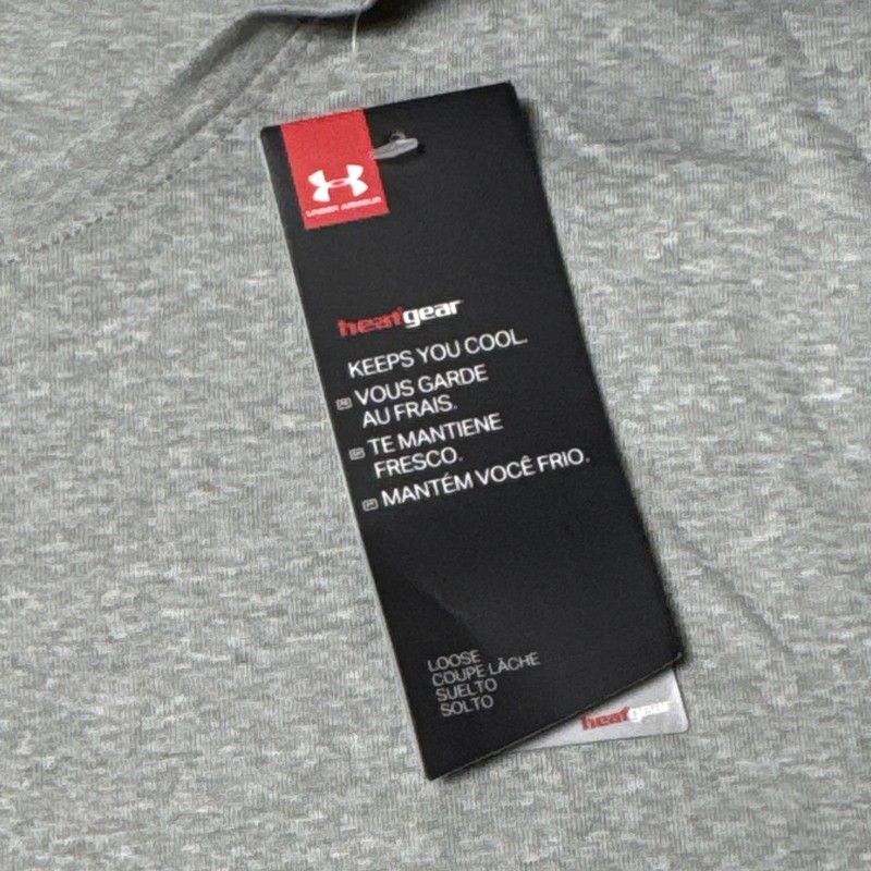 Under Armour HeatGear Men's L Gray Loose V-Neck Short Sleeve Logo Graphic Tee gallery