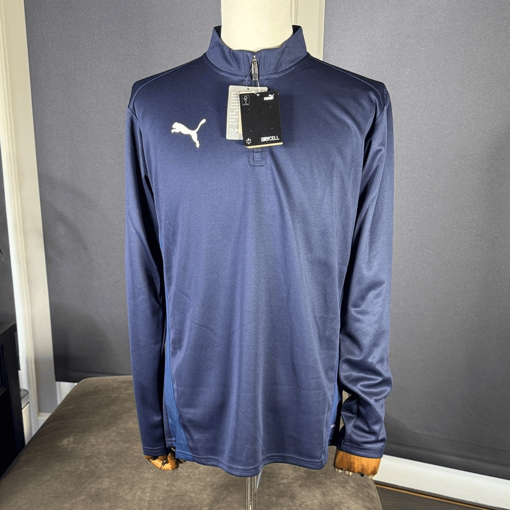 Men’s Puma Slim Fit TeamGoal Training Top 1/4 Zip Navy DryCell Size M NWT gallery