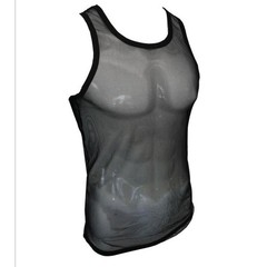 Mens Medium White Mesh Tank Top Small Guage Mesh Clubwear Summer Shirt Rave Fit