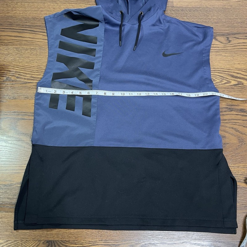 Nike Men's Dri-FIT workout hooded tank top in blue and black size Medium gallery