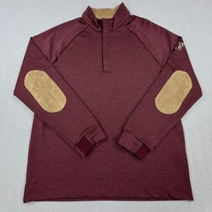 Dunning 1/4 Zip Golf Sweater Mens Large Red Elbow Patches Pullover Herringbone