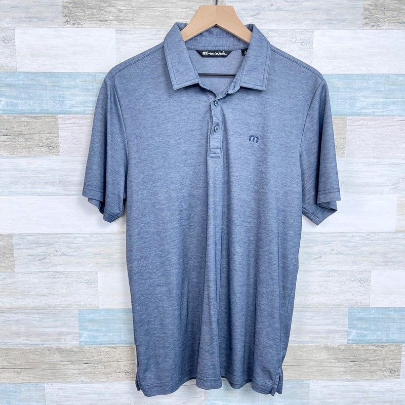 Travis Mathew Pique Performance Golf Polo Shirt Blue Pima Cotton Slim Mens Large gallery