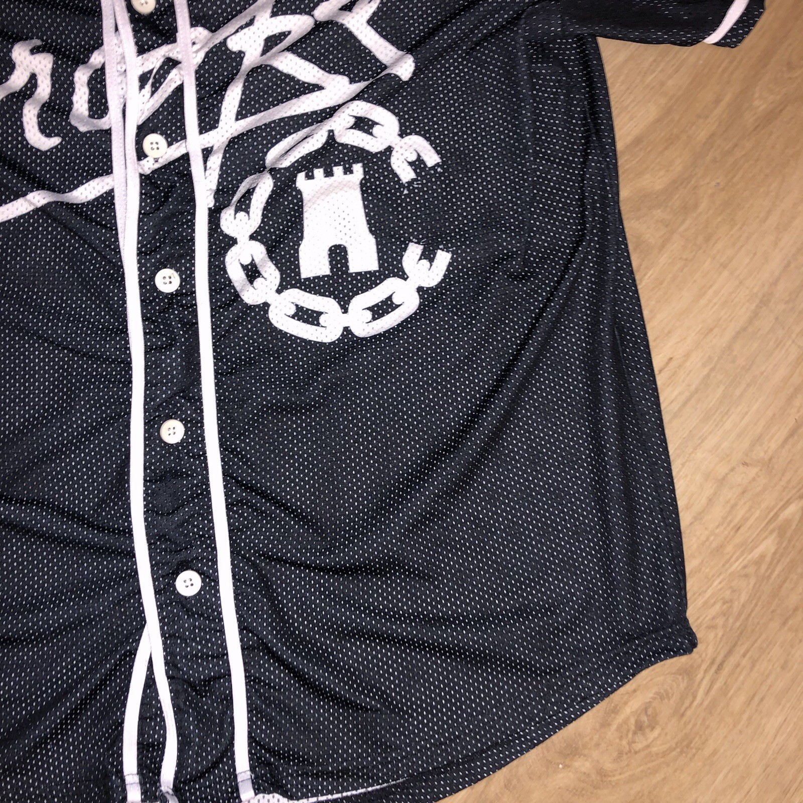 Crooks & Castles Y2K Baseball Jersey Black White Button Mens Size Medium gallery