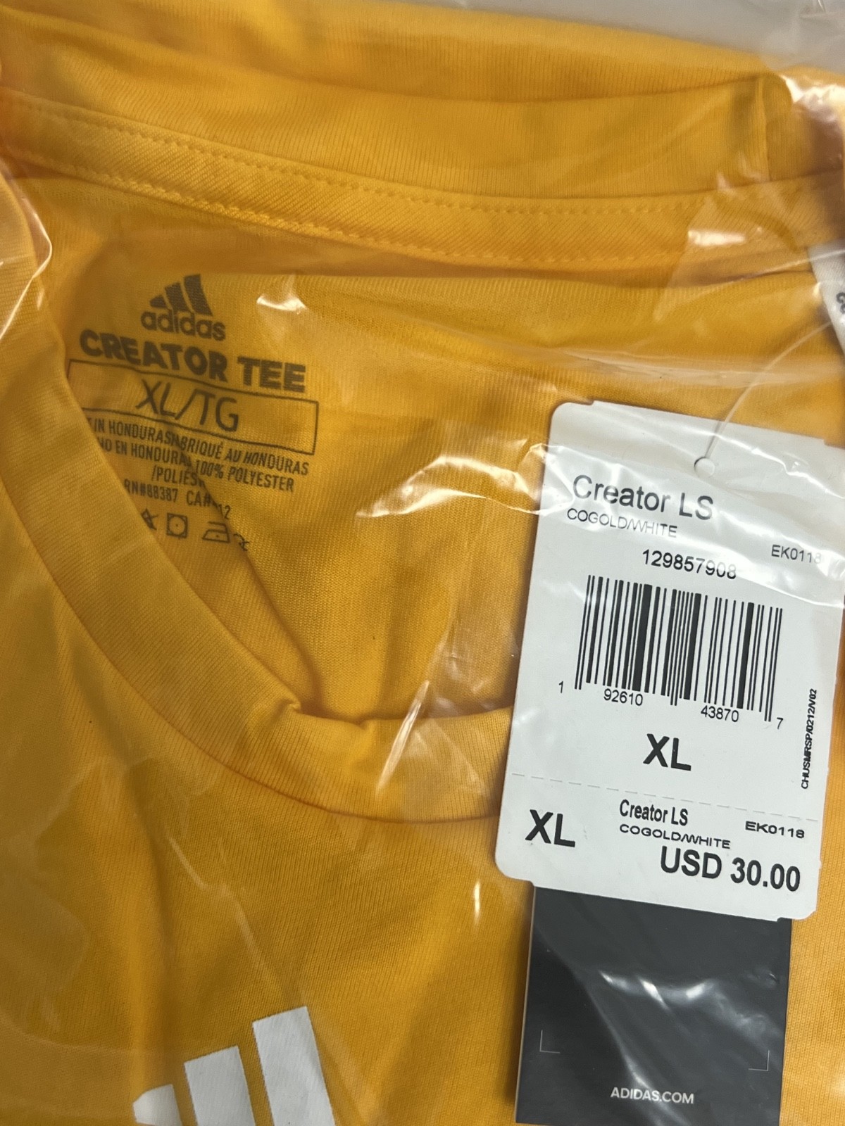 Adidas - Creator - Men's Long Sleeve T-Shirt - Gold - X-Large - EK0118 gallery