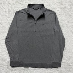 Travis Mathew Pullover Mens L Gray Stripe 1/4 Zip Golf Stretch Pocket Texas Flag