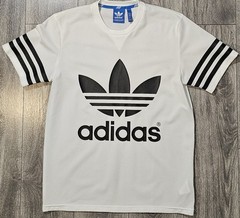 Adidas Short Sleeve Chest Logo Mesh Jersey Shirt White Athletic Men’s M Striped