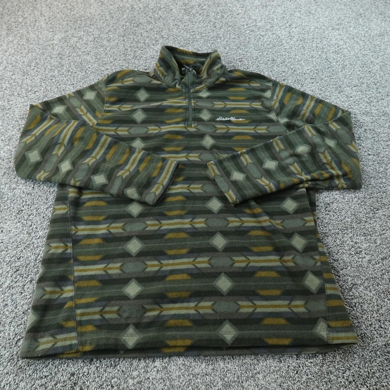 Eddie Bauer Pullover Mens L Green 1/4 Zip Fleece Geometric Aztec Western Sweater gallery