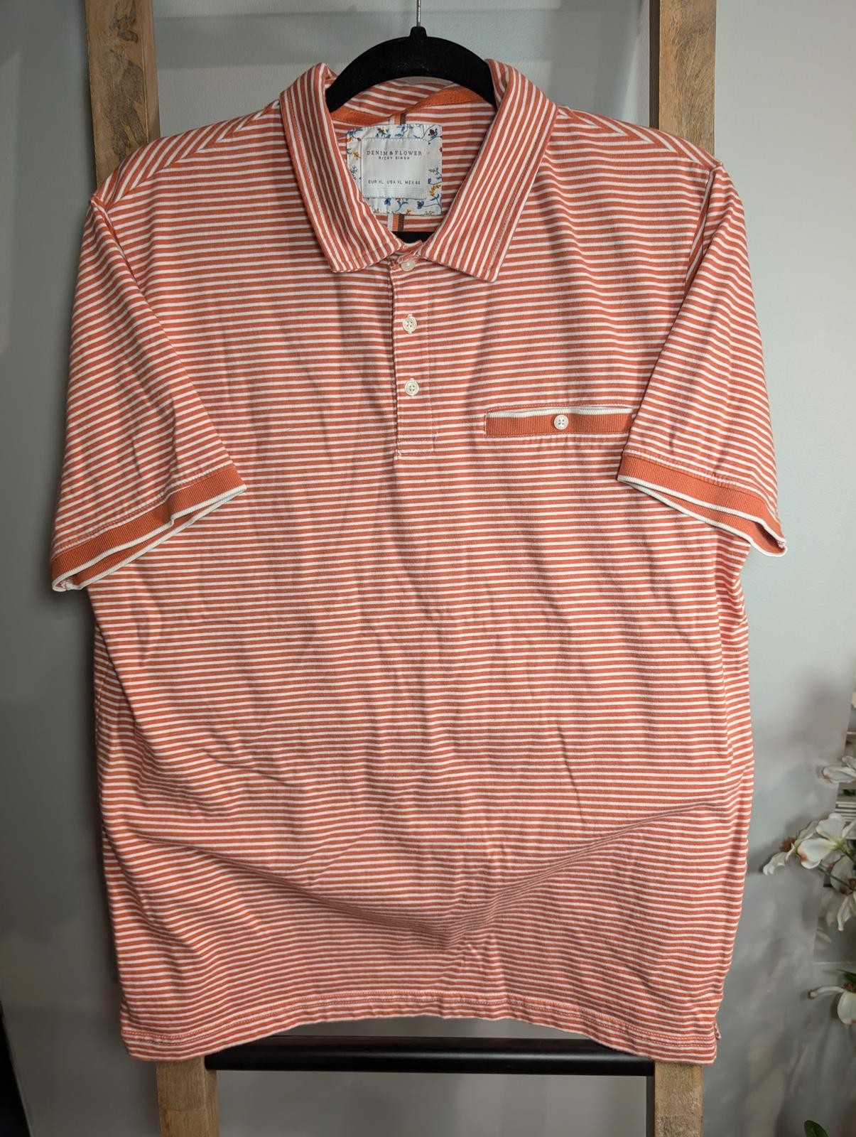 Denim & Flowers Men's Short Sleeve Striped Polo Shirt XL gallery