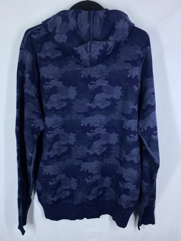 Peter Millar Sweater Mens Medium Blue Camouflage Merino Wool Hoodie Soft NWOT US gallery