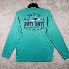 Reel Life Fishing Shirt Mens XL Teal Long Sleeve Performance Tuna Graphic Tee