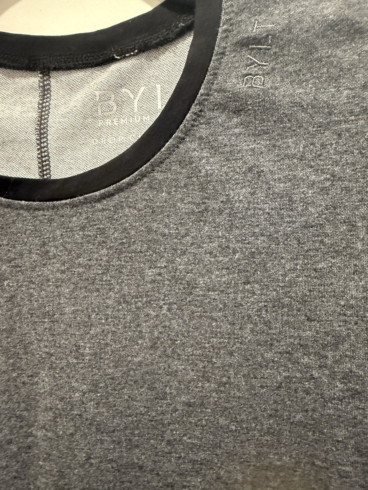 BYLT Basics Charcoal Gray Short Sleeve Ringer LUX Tee with Black Trim gallery