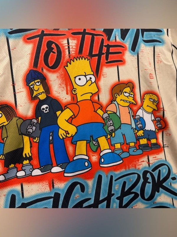 Simpsons Bart Trouble Maker Baseball Jersey Mens XL button up Striped graphic gallery