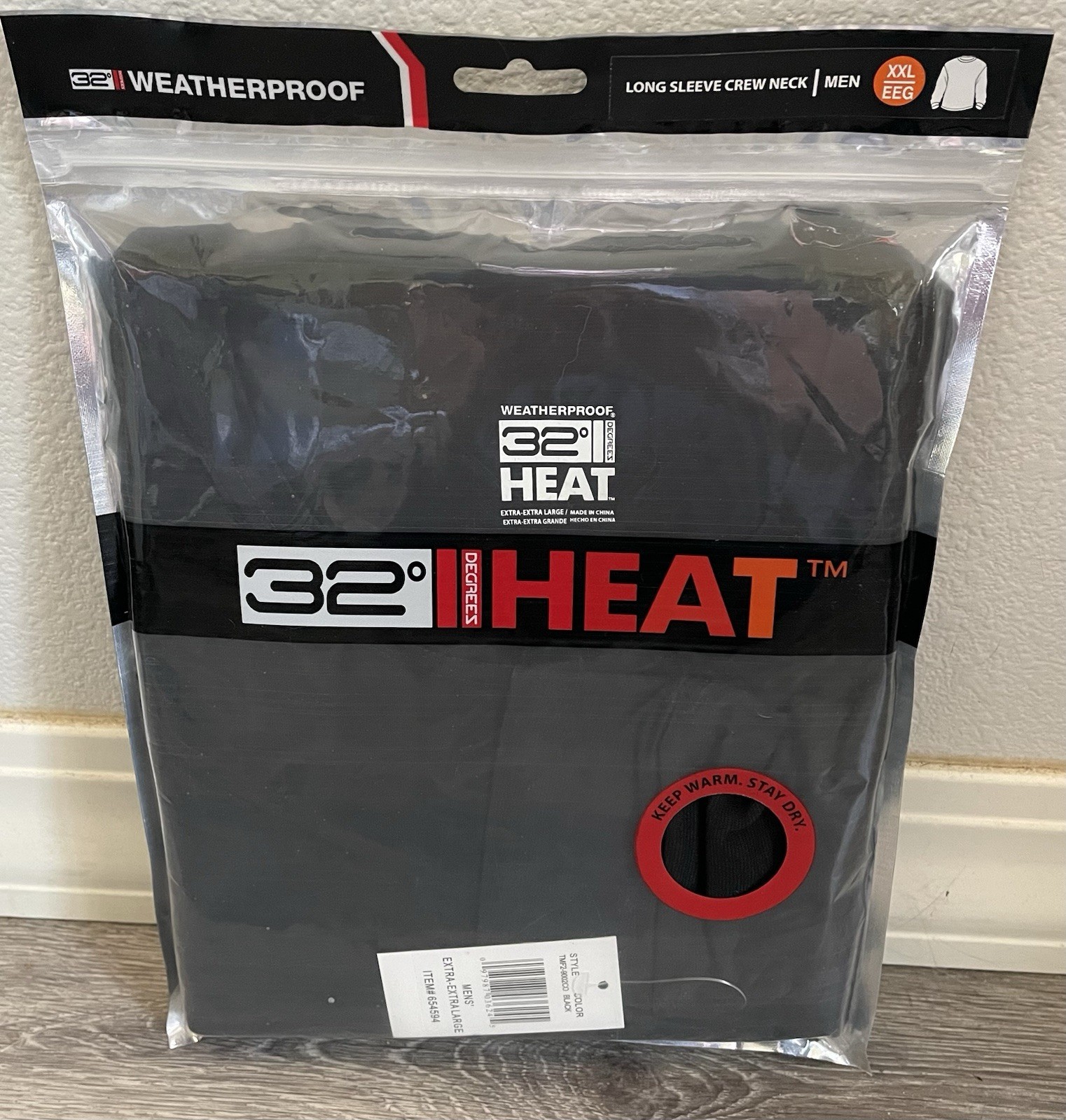 Men’s 32° Heat Long Sleeve Crew Neck Shirt XXL Black Weatherproof New In Pkg gallery
