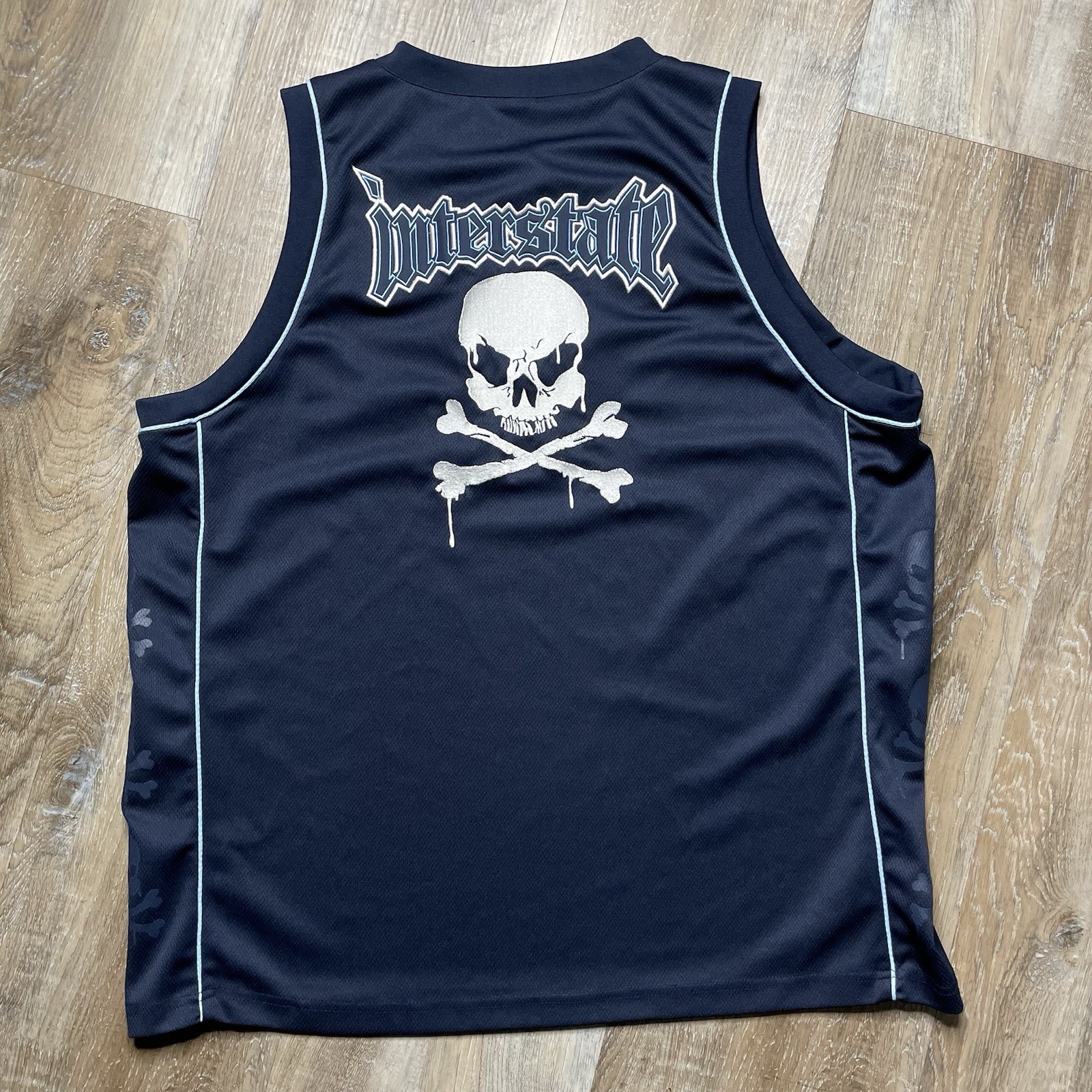 Interstate Jeans Vintage Y2K Skull Basketball Jersey Mens Large 2000s Skull IS gallery
