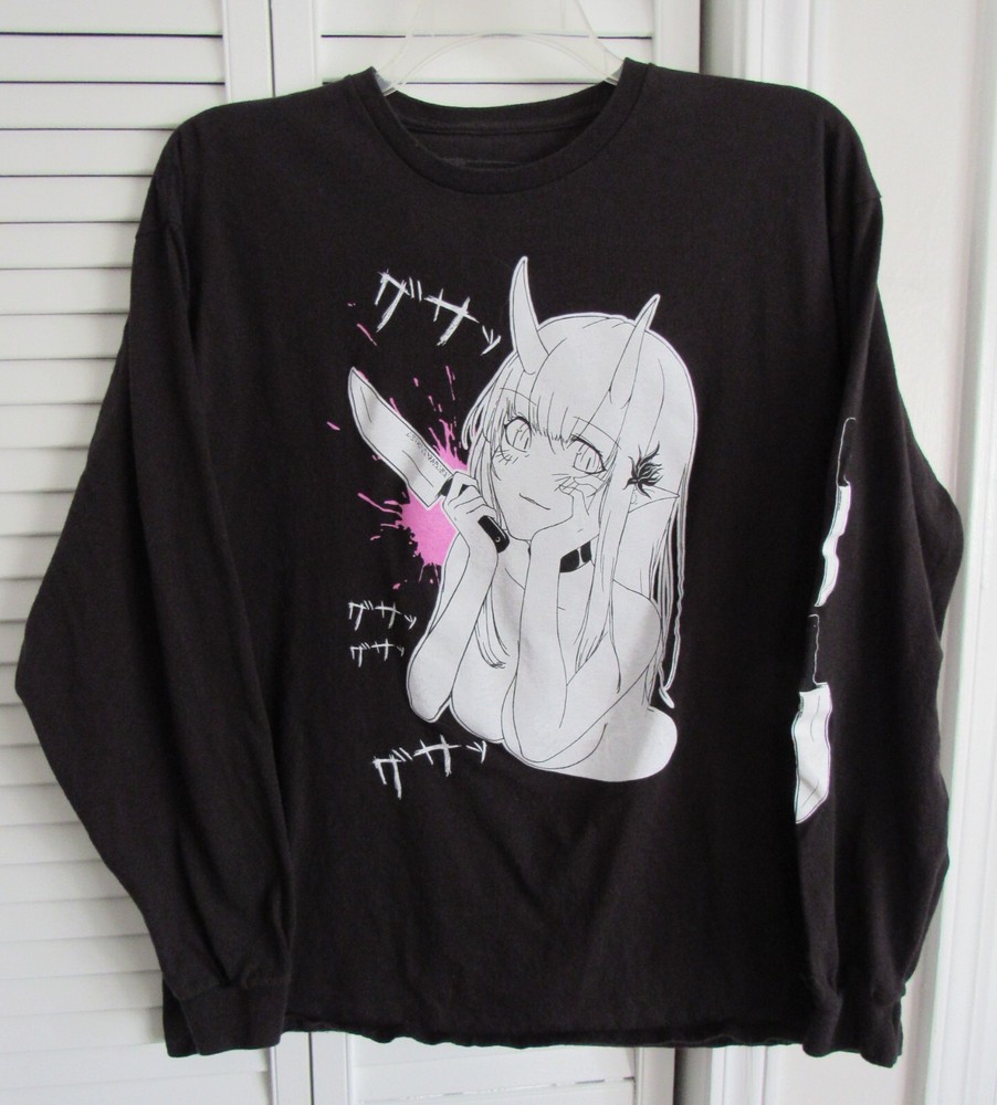 Lewd Complex Anime Girl Long Sleeve Black Cotton T Shirt Size X Large