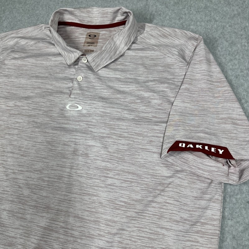Oakley Golf Polo Shirt Men's 2XL Gray Marled Red Short Sleeve Performance gallery