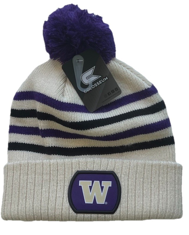 Colosseum Washington Huskies Beanie Natural with Purple/Black Stripes NCAA NEW