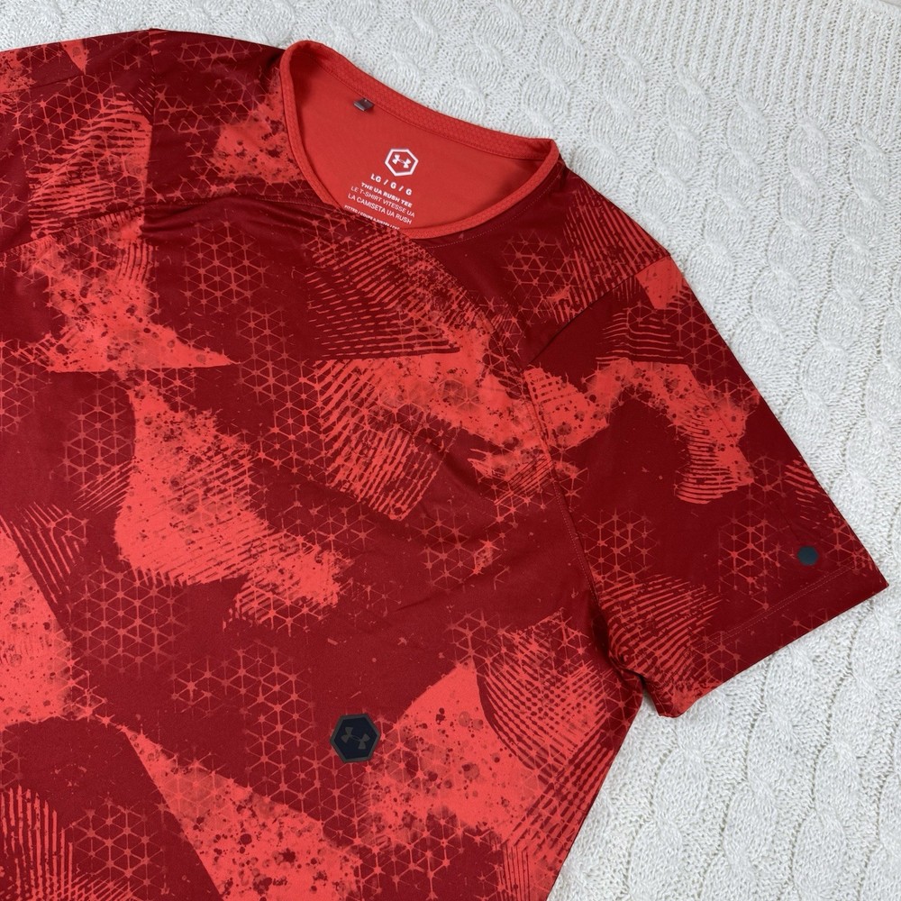 Under Armour UA Rush Tee Shirt Mens Large Red Orange HeatGear Athletic Celliant