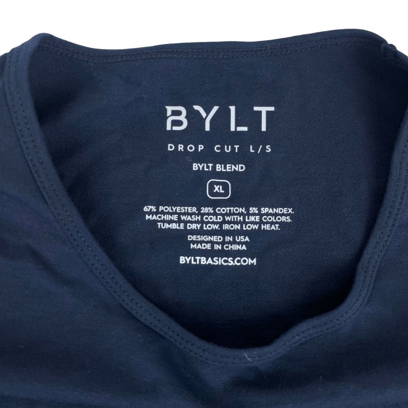 Bylt Basics Drop Cut Men's Long Sleeve Crew Neck Stretch Shirt Navy Blue Size XL gallery