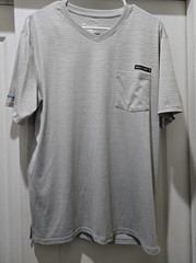 Salt Life SLX Men’s M Gray Striped V-Neck Pocket Tee Moisture Wicking Stretch