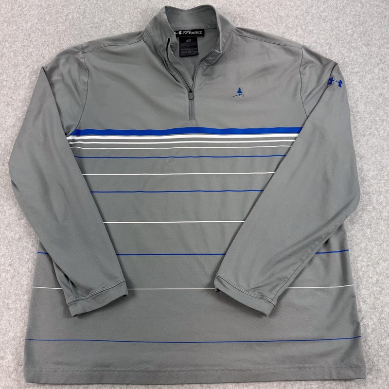 Under Armour ColdGear Infrared Pullover Mens Large Gray Striped 1/4 Zip Golf gallery