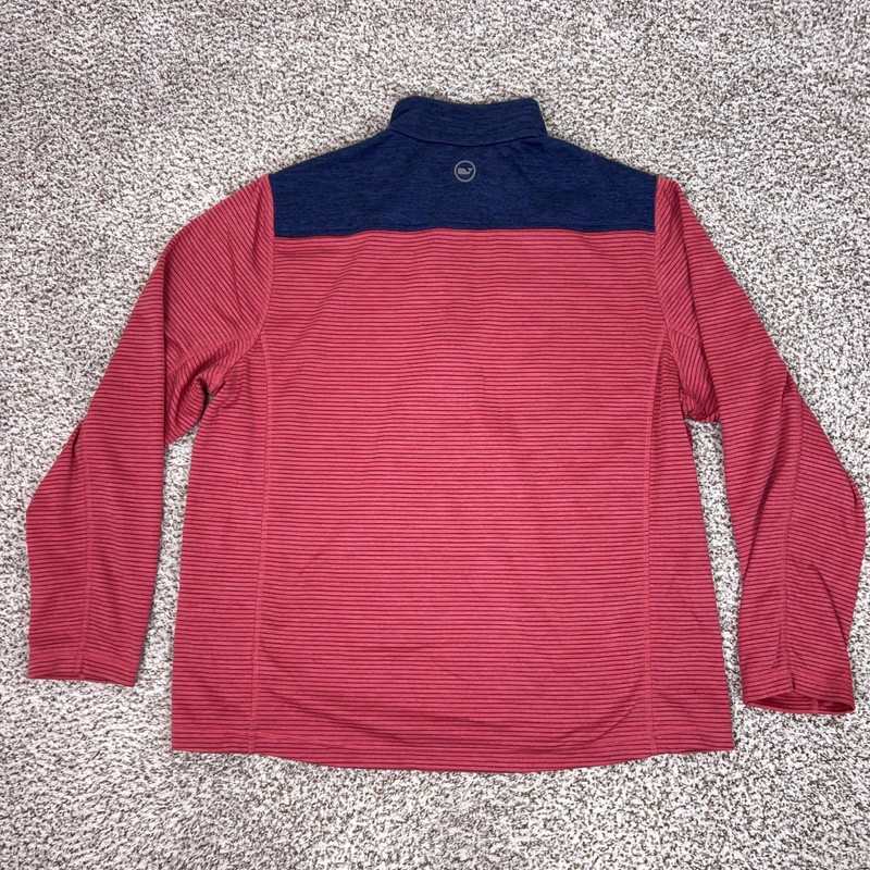 Vineyard Vines Pullover Mens XL Red Navy Performance 1/4 Zip Striped Long Sleeve gallery