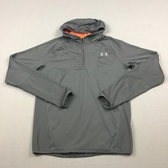 Under Armour Sweater Men Small Gray Solid Running Top ColdGear Pullover Hood S
