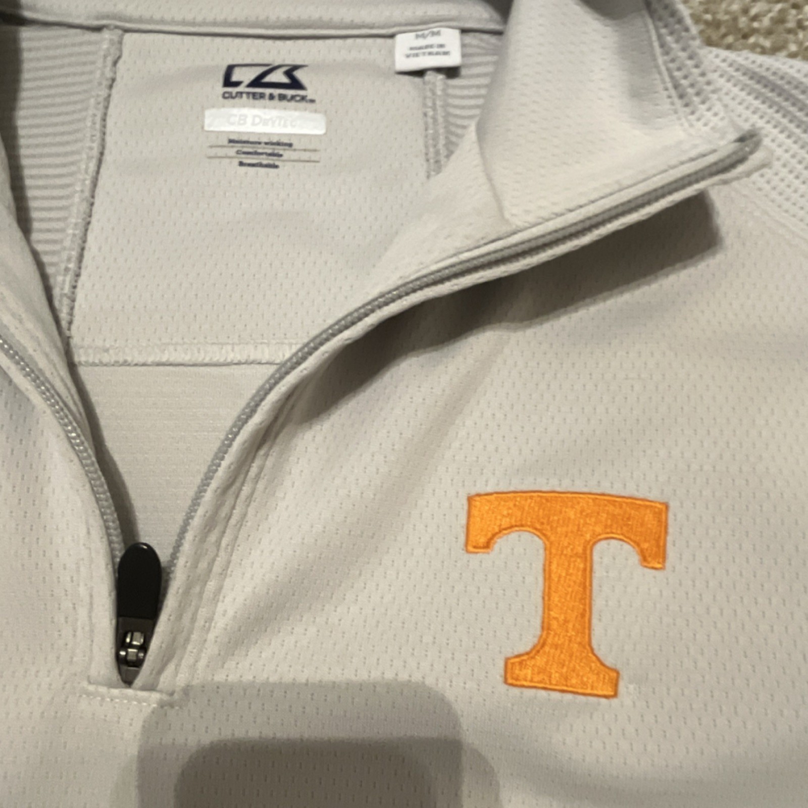 Cutter & Buck CB DryTec 1/4 Zip Mock Neck Pullover White/Orange Mens M gallery