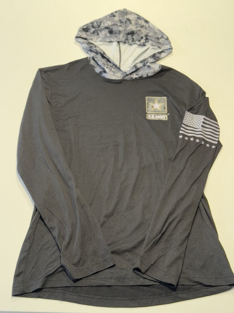 US Army Hoodie Pullover - Men’s Medium Camouflage And Black Dri-Fit USA Patch