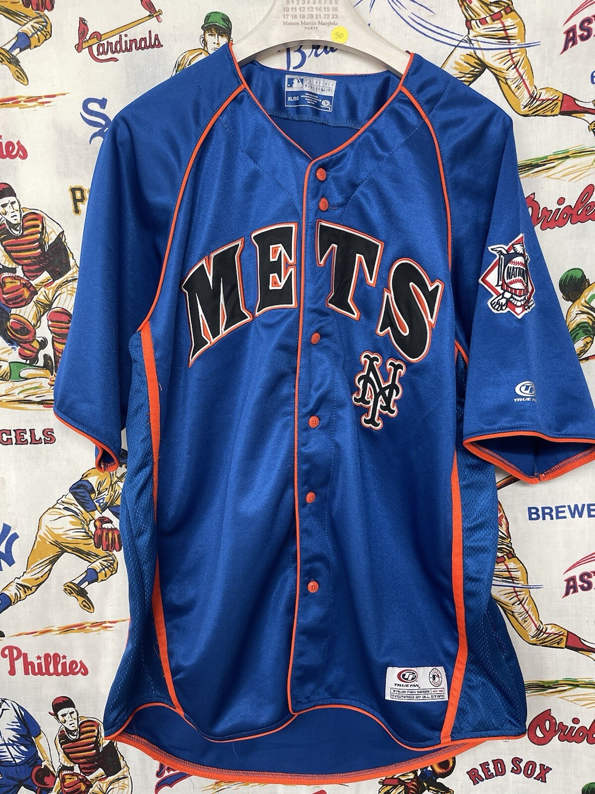 VTG MLB New York Mets National League True Fan Satin Blue Jersey XL Majestic gallery