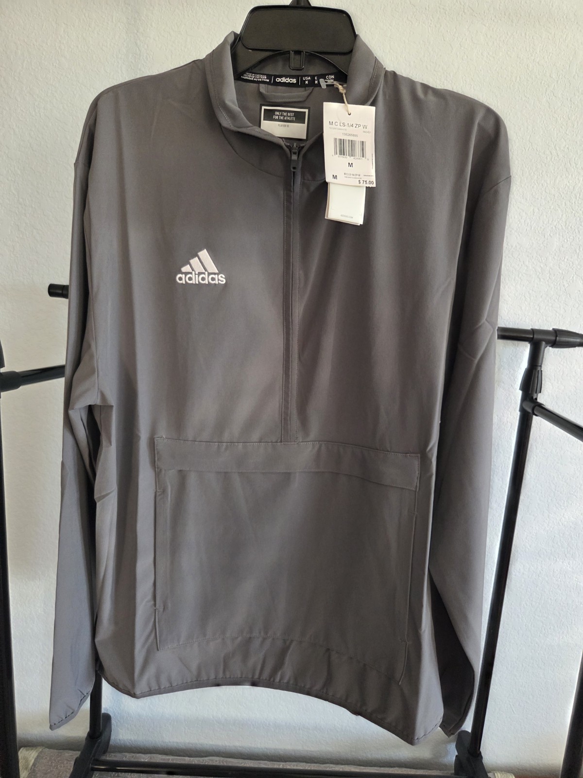 adidas Men's M Gray Solid Logo 1/4 Zip Pullover Long Sleeve Stand-Up Collar Top gallery
