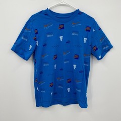 Nike Shirt Short Sleeve Lightweight Crew Neck All Over Logo Blue Size M Mens