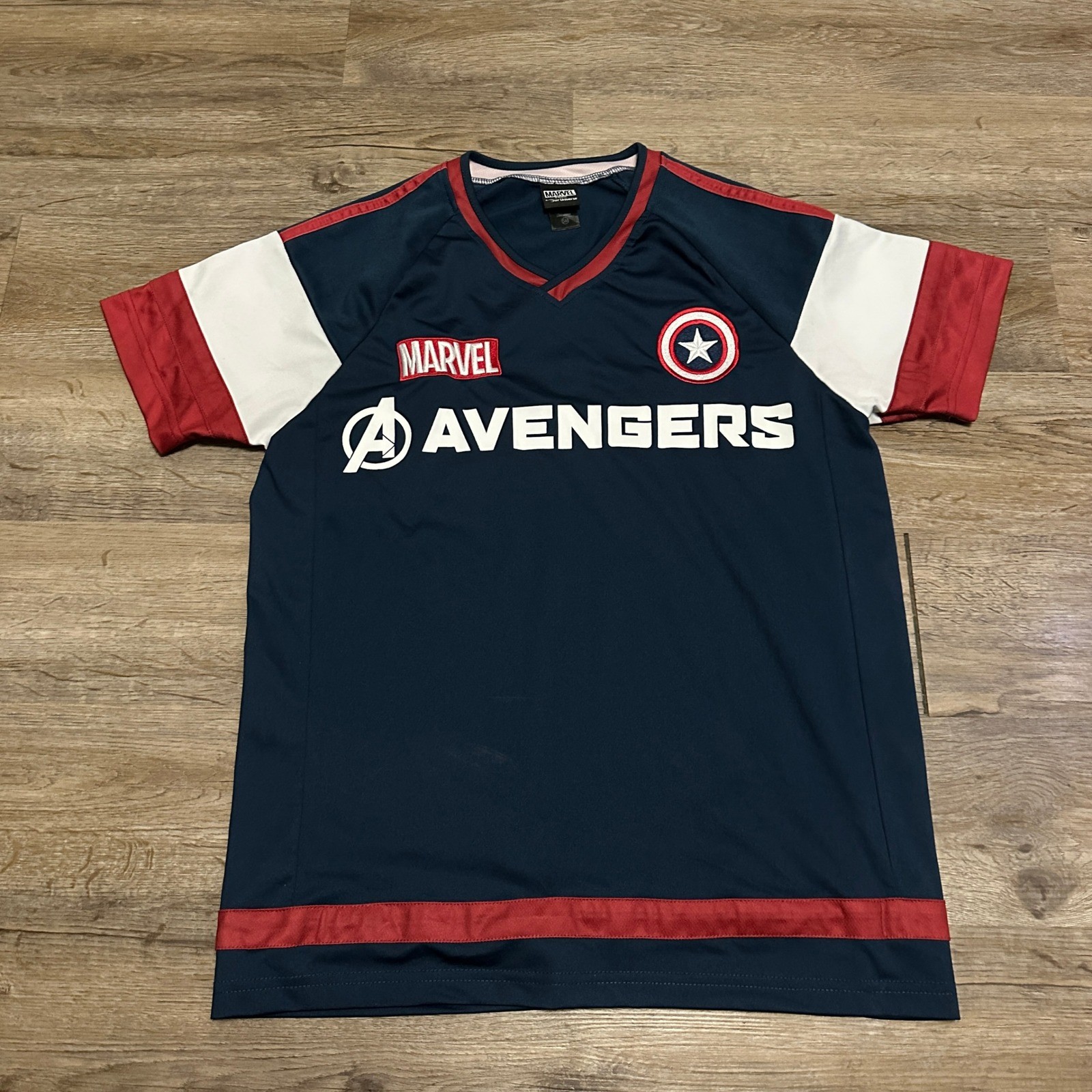Marvel Our Universe Captain America Rogers 41 Jersey Mens Small Navy Blue White gallery