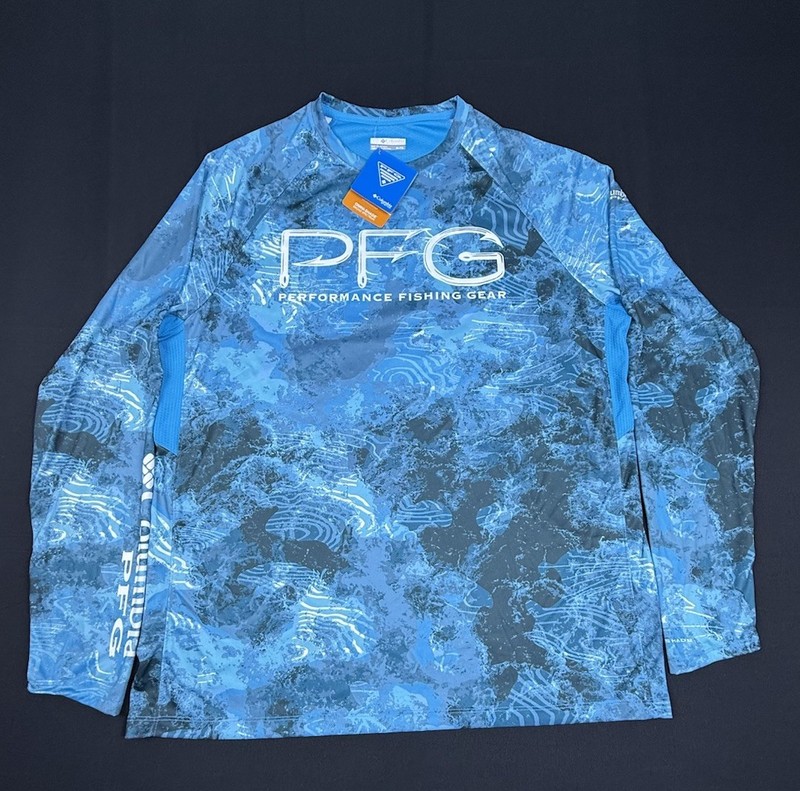 Columbia PFG Super Terminal Tackle Vent Long Sleeve Shirt Blue Camo XL NWT gallery