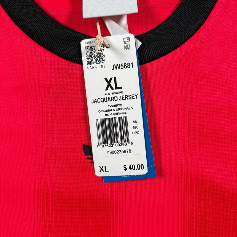 Adidas Adicolor Jacquard Jersey Mens XL Lucid Red Loose Fit Athleisure T Shirt gallery