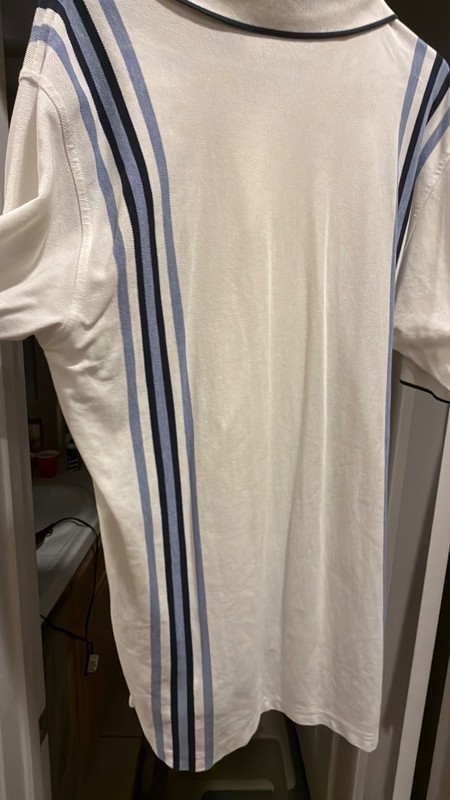 Slazenger Men's L White with vertical Blue Stripes Polo Golf Shirt Short Sleeve gallery