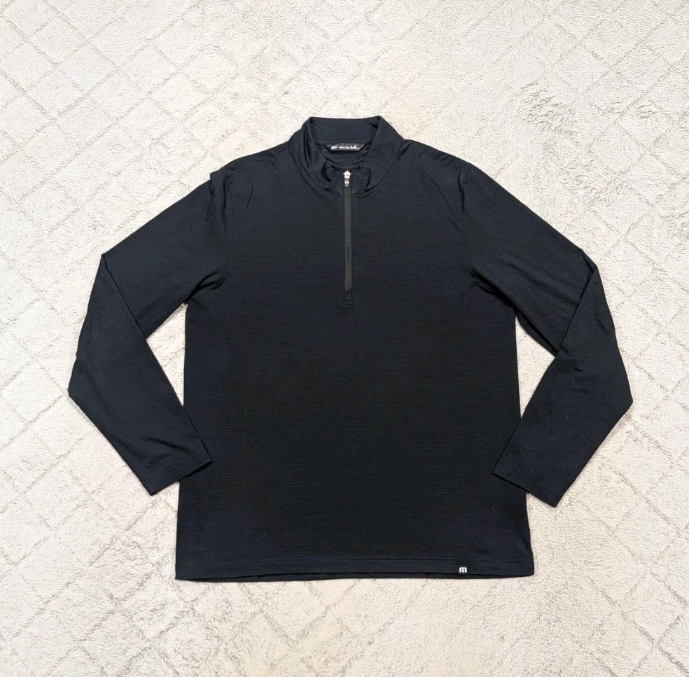Travis Mathew Jacket Mens L Black Crestview ¼ Zip Performance Pullover gallery
