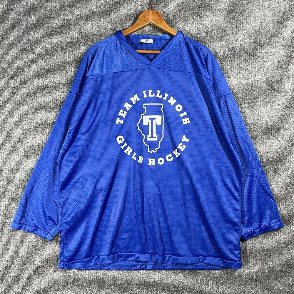 VINTAGE 90s Team Illinois Girls Hockey Jersey Mens Size XL Mesh K1 Sportswear