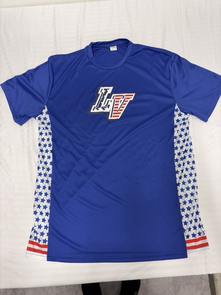 Success USA Jersey 2nd Amendment Guns LV Stars American Flag Size XL Blue