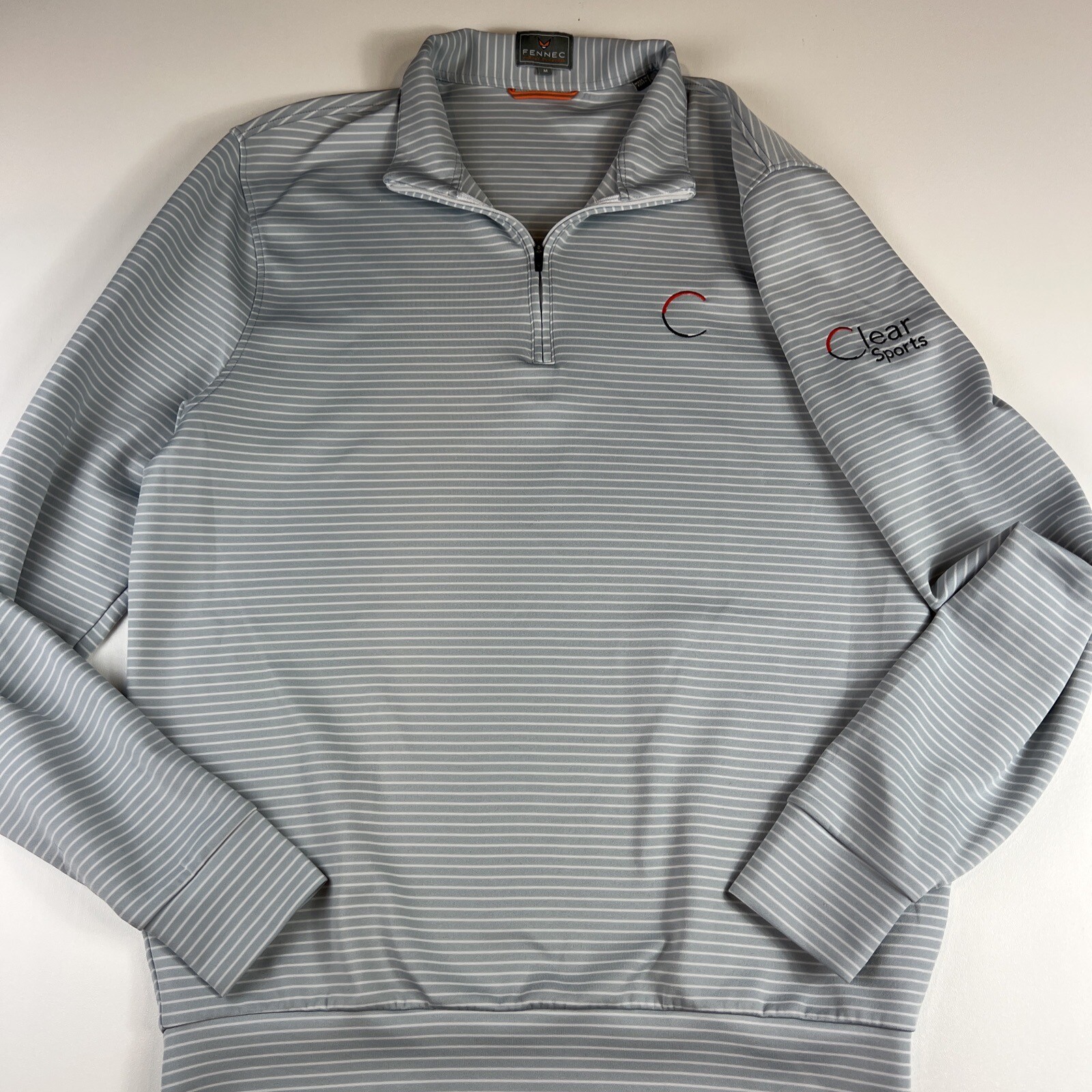 Fennec Highly Evolved Men's Medium Gray White Striped 1/4 Zip Clear Sports Logo gallery