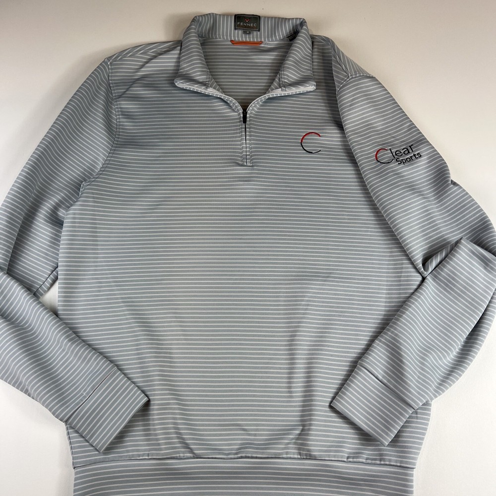 Fennec Highly Evolved Men's Medium Gray White Striped 1/4 Zip Clear Sports Logo