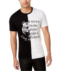 I.N.C Mens Spliced Graphic T-Shirt, blackwhite, 3XL