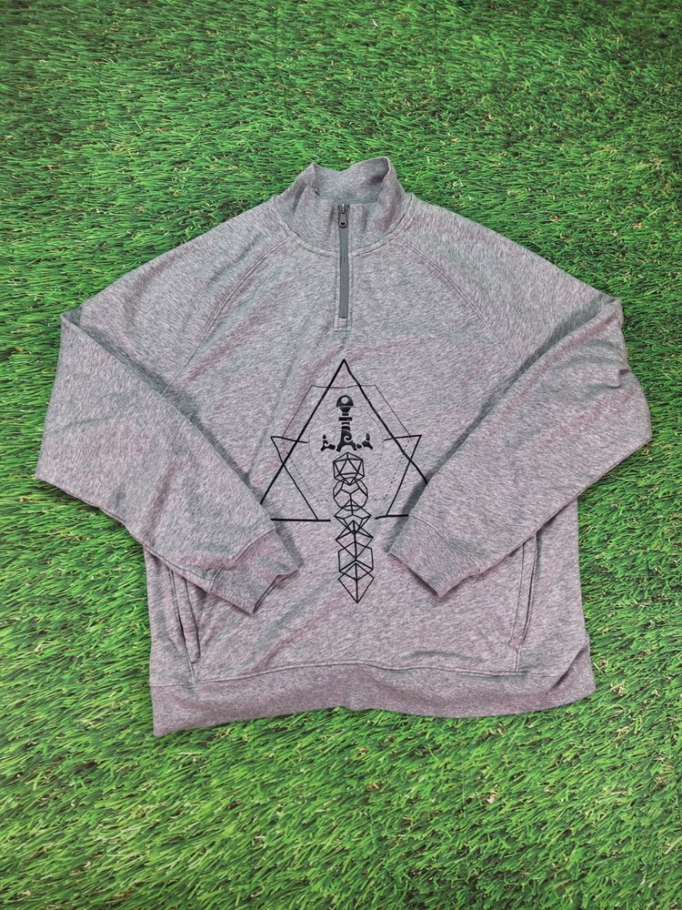 Fabletics Performance Mens SZ L Gray 1/4 Zip Geometric Dice Sword Graphic