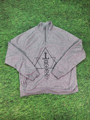 Fabletics Performance Mens SZ L Gray 1/4 Zip Geometric Dice Sword Graphic