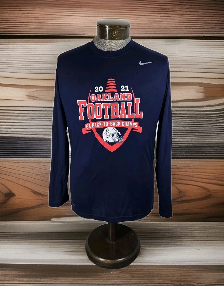 Nike Oakland Football 6A Champs Tee Shirt Mens L Blue Dri Fit Long Sleeve